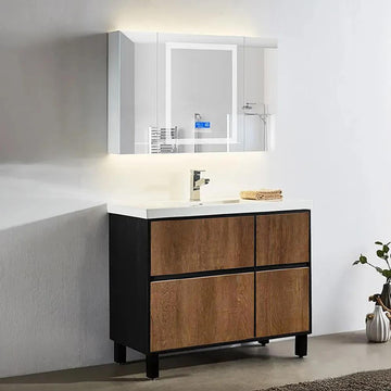 36" Free-Standing Bathroom Vanity with Sink Rustic Single Sink Vanity with Drawers